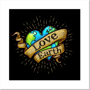 Love Earth - Hipster, Tattoo Earth Heart Posters and Art